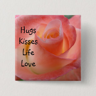 Umarmungen Küsse Leben Liebe Knöpfe Rosa Rose Vale Button