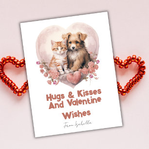 Umarmungen und Küsse Katze Hund Valentinsgrüße Ros Feiertagspostkarte