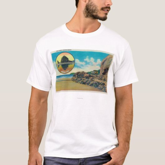 Umarmungs-Punkt am Kanonen-Strand und am T-Shirt (Vorderseite)