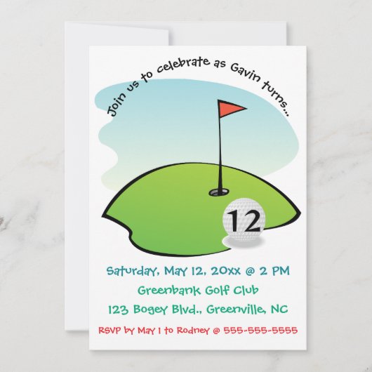 Umbaubarer Golfplatz Birthday Einladung (Vorderseite)