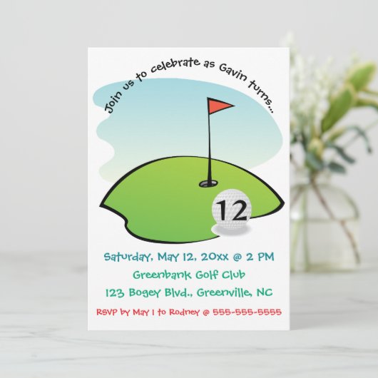 Umbaubarer Golfplatz Birthday Einladung (Stehend Vorderseite)