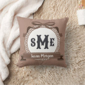 Umber Brown Reverse Greek Key Bow Monogram Kissen (Decke)