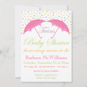 Umbrella Baby Girl Twins Dusche Einladungen