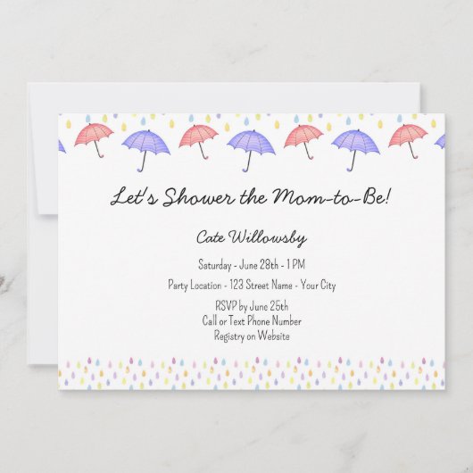 Umbrella Baby Shower Einladung (Vorderseite)
