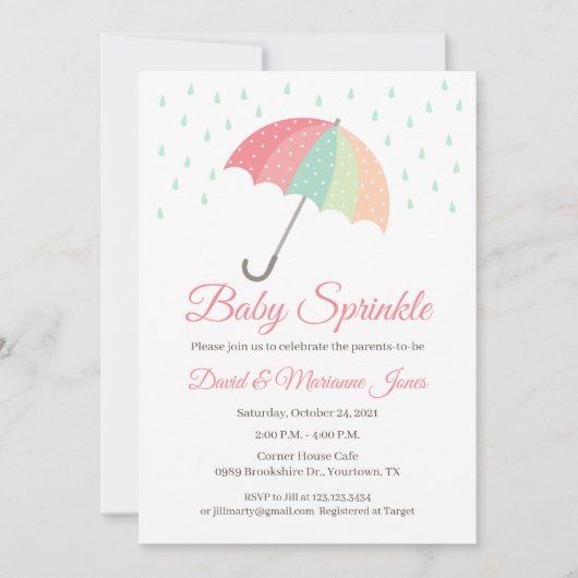 Umbrella Baby Shower Einladung Es ist ein Mädchen (Vorderseite)