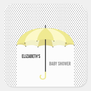 Umbrella Baby Shower Tags, Gelbes Gastgeschenk Quadratischer Aufkleber