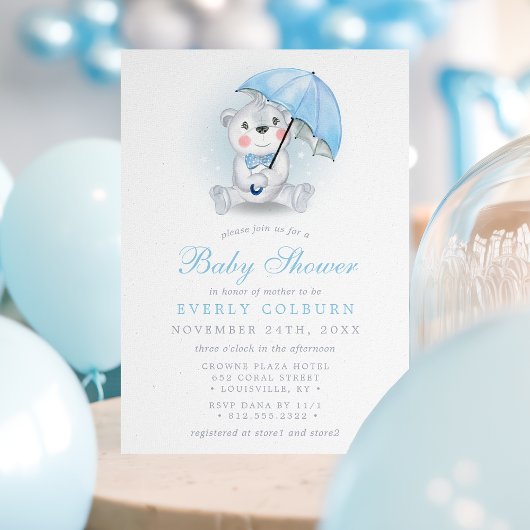 Umbrella Bear Boy Baby Dusche Einladung