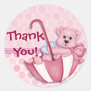 Umbrella Bear Pink Baby Danke Runder Aufkleber