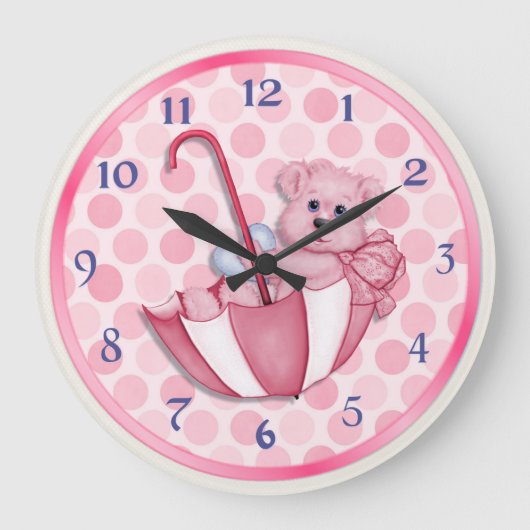 Umbrella Bear Pink Große Wanduhr (Vorderseite)