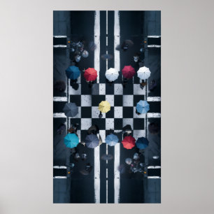 Umbrella Chessboard Poster