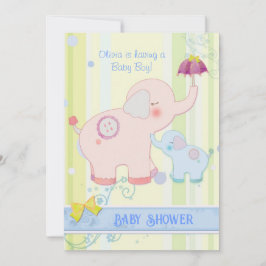 Umbrella Elephants Baby Boy Baby Dusche Einladung