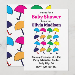 Umbrella farbenfrohe Regenschirm Baby Girl Dusche Einladung