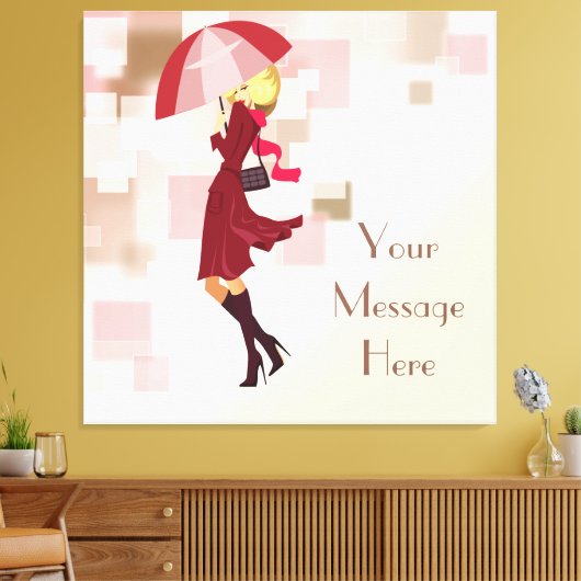 Umbrella Fashion Model Wrapped Canvas Leinwanddruck (Insitu (Wohnzimmer))