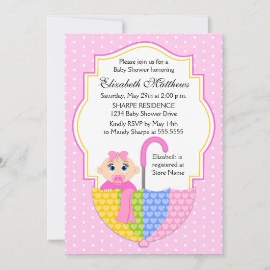 Umbrella Girl Baby Dusche Einladung (Vorderseite)