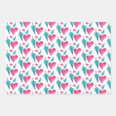 Umbrella Girl Watercolor Herz-Blume Muster Geschenkpapier Set (Vorderseite 3)