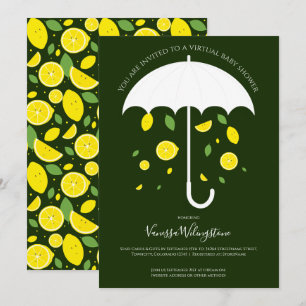 Umbrella Lemons Green Cartoon Virtual Baby Dusche Einladung