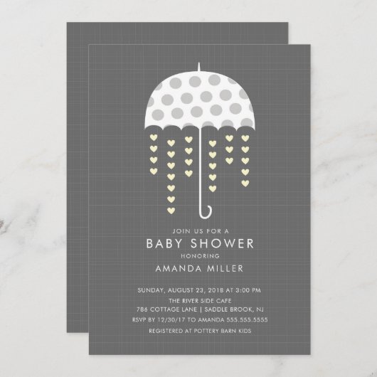 Umbrella Neutral Baby Dusche Einladung (Vorne/Hinten)