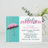 Umbrella Pink & Aquamarin Baby Dusche Einladungen (Stehend Vorderseite)