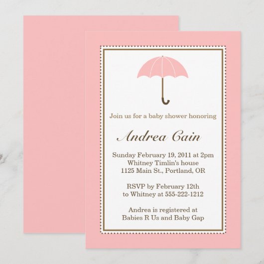 Umbrella Pink Einladung (Vorne/Hinten)