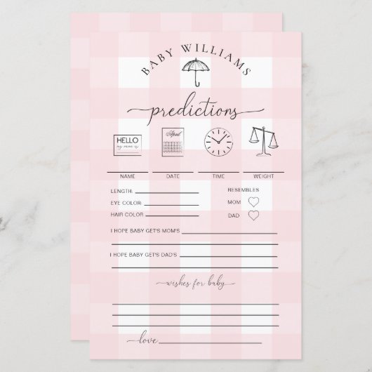 Umbrella Pink Gingham Baby Predictions Game (Vorne/Hinten)