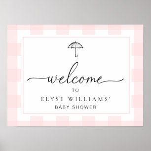 Umbrella Pink Gingham Willkommenszeichen Poster