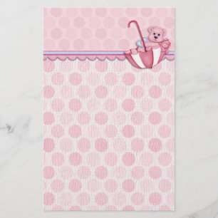 Umbrella Pink Polka Dots Baby Briefpapier
