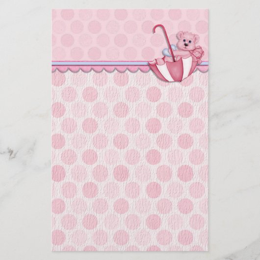 Umbrella Pink Polka Dots Baby Briefpapier (Vorderseite)