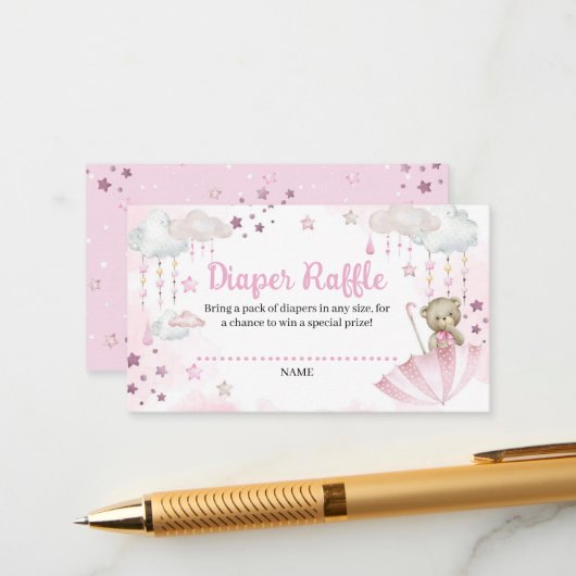 Umbrella Sprinkle Baby Teddy Bear Diaper Raffel Begleitkarte (Vorderseite/Rückseite Beispiel)