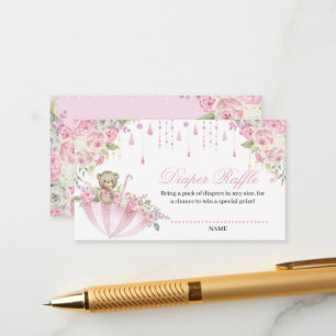 Umbrella Sprinkle Baby Teddy Bear Diaper Raffle En Begleitkarte