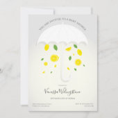 Umbrella White Gray Lemons Cartoon Babydusche Einladung (Vorderseite)