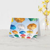 Umbrellas in der Sky Grußkarte Karte (Gelbe Blume)