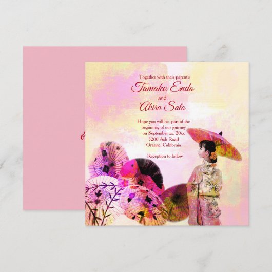 Umbrellas & Lady Custom Wedding Einladung (Vorne/Hinten)