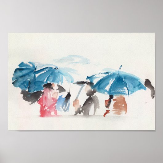 Umbrellas Original Watercolor Poster (Vorne)