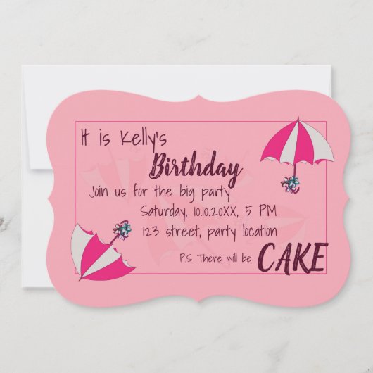 Umbrellas Pink zum Geburtstag Einladung (Vorderseite)