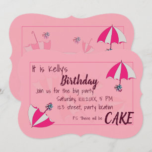 Umbrellas Pink zum Geburtstag Einladung