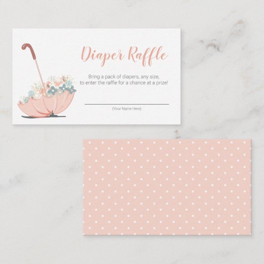 Umbrett mit Blume Girl Diaper Raffle Ticket Begleitkarte (Vorne/Hinten)