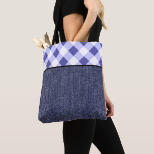Umbrittes Karo und Denim Tasche