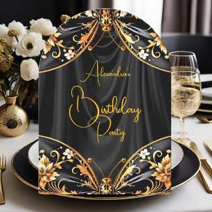 Umbruch Geburtstag Schwarz Gold Floral Schmetterli Einladung