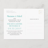 Umbuchung Termin Hochzeit in Urlaubsort Reise Ankündigungspostkarte (Rückseite)