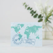 Umbuchung Termin Hochzeit in Urlaubsort Reise Ankündigungspostkarte (Stehend Vorderseite)