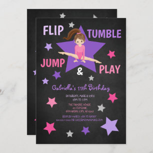Umdreh, Tumble, Jump & Play Gymnastik Geburtstag Einladung