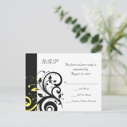 Umdrehung Schwarz/Gelb Einladungspostkarte (Stehend Vorderseite)