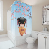 Ume Kokeshi Doll Japanese Geisha Girl Blue Duschvorhang (Beispiel)