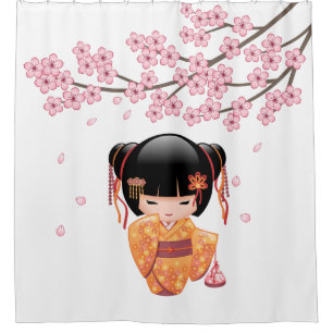 Ume Kokeshi Doll Japanese Geisha Girl Duschvorhang