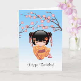 Ume Kokeshi Doll — Japanisch Geisha Blue Birthday Karte