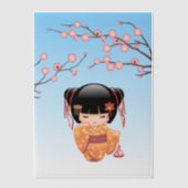 Ume Kokeshi Doll Japanisch Geisha Blue Insert Pergament Einladungen (Vorderseite)