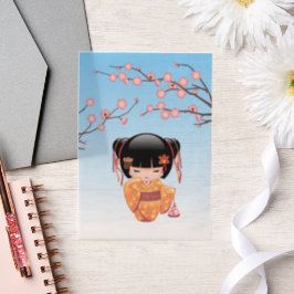 Ume Kokeshi Doll Japanisch Geisha Blue Insert Pergament Einladungen