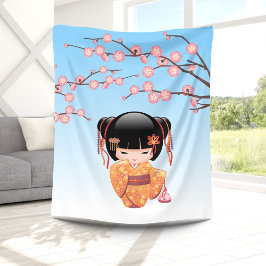 Ume Kokeshi Doll - Japanisch Geisha Girl Blue Fleecedecke