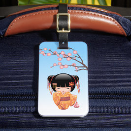 Ume Kokeshi Doll - Japanisch Geisha Girl Blue Gepäckanhänger