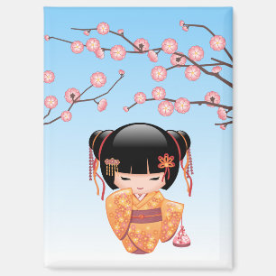 Ume Kokeshi Doll - Japanisch Geisha Girl Blue Magnet